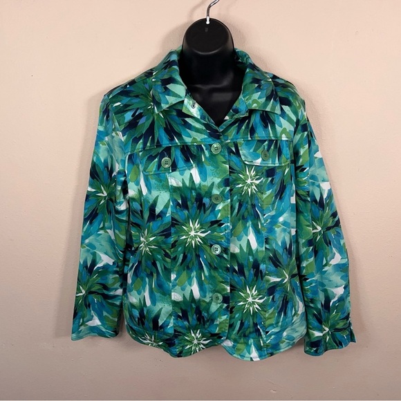 Small Drapers And Damons Green Tropical Print Jacket Long Sleeve Blue Green - Picture 9 of 13